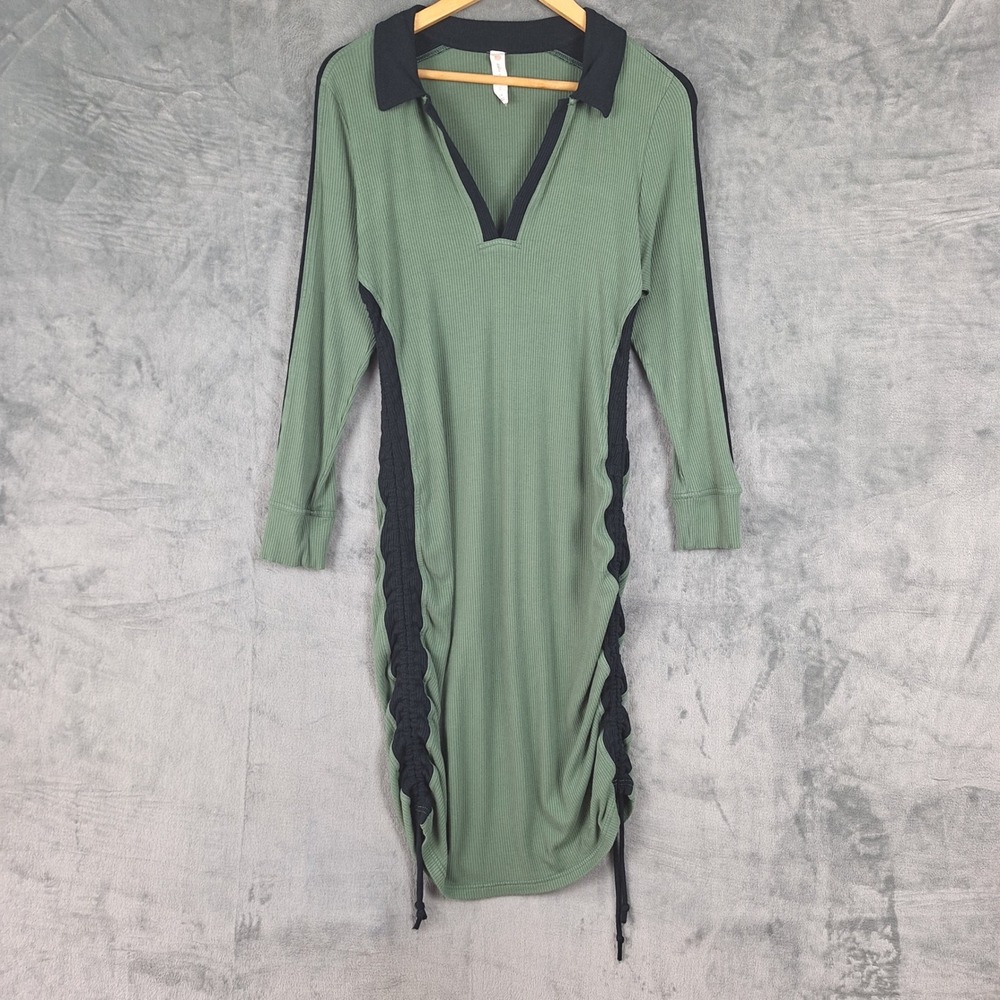 Anthropologie Daily Practice Dress Large Petite Polo Ruched Midi Sporty Tennis